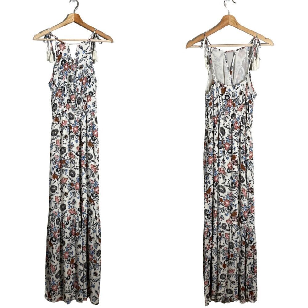 American Eagle Floral Wrap Ruffle Maxi Dress Women's Small Bohemian Tassle Flowy